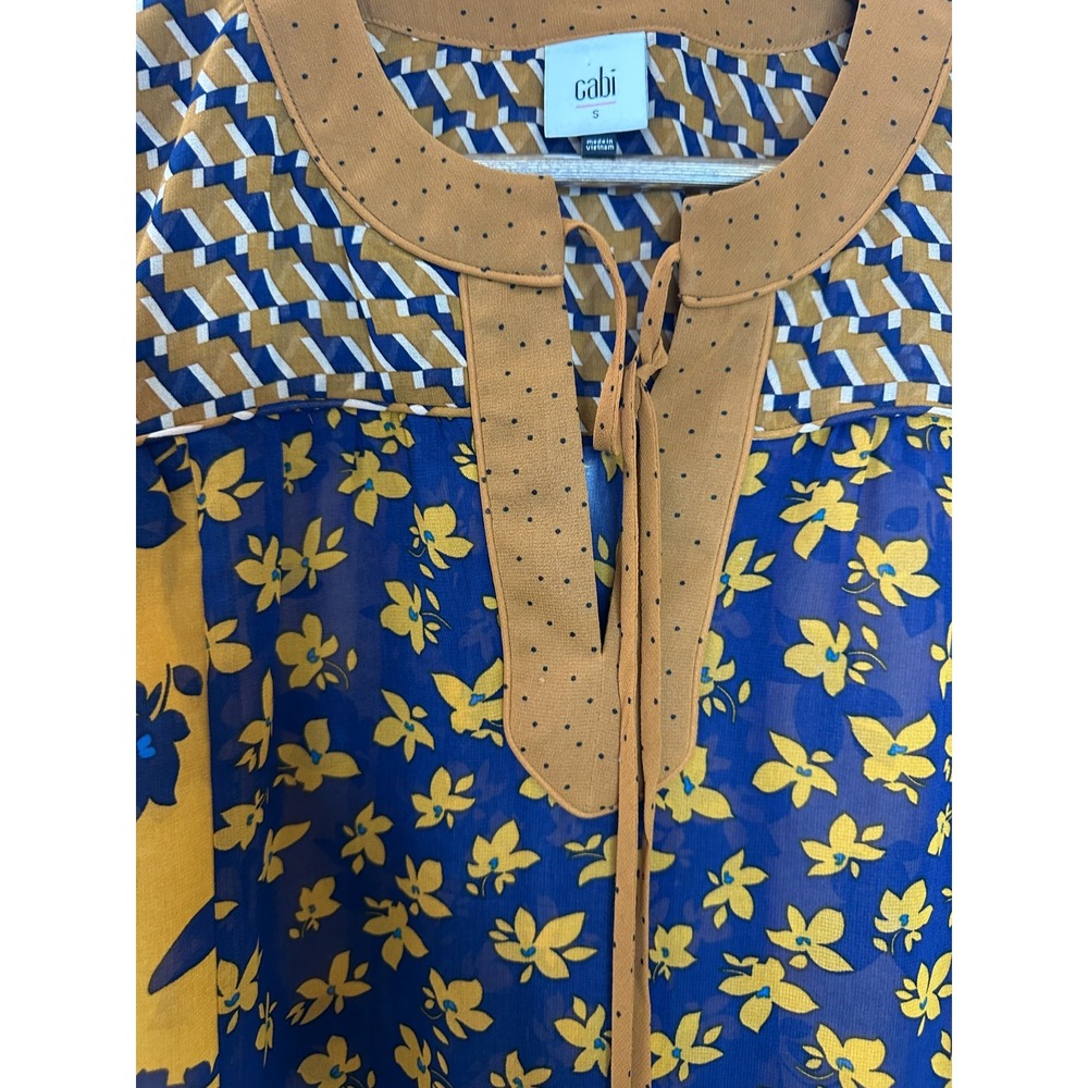 Cabi Harmony Blouse Sheer Golden Eye Floral Ruffle Long Sleeve 3953 Size Small - Picture 6 of 11
